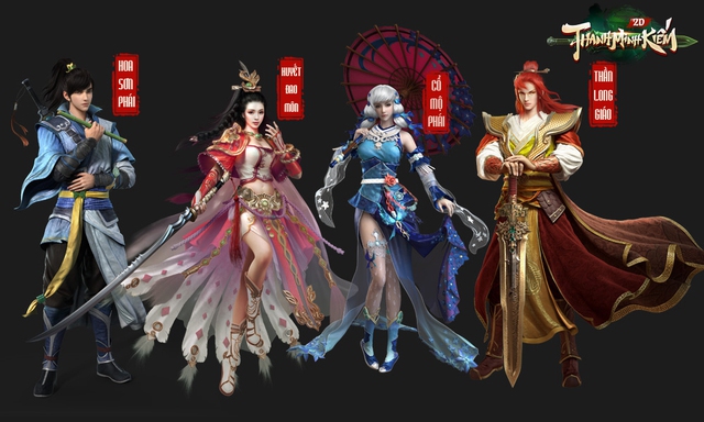 Hình ảnh nhân vật đại diện 4 môn phái trong game Thanh Minh Kiếm