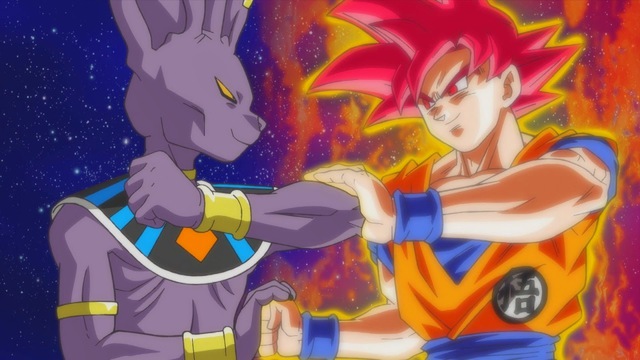 
Super Saiyan God Goku đấu với thần hủy diệt Beerus.
