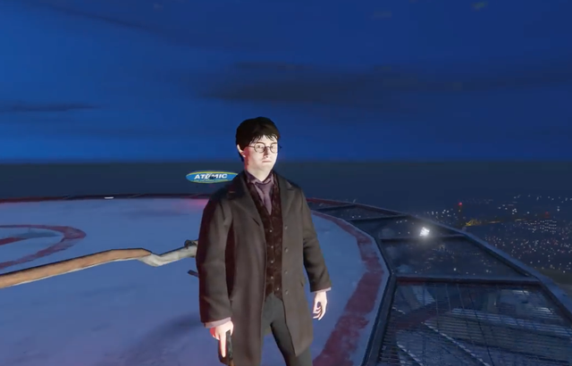 
Tạo hình Harry Potter khi phiêu lưu trong game GTA V.
