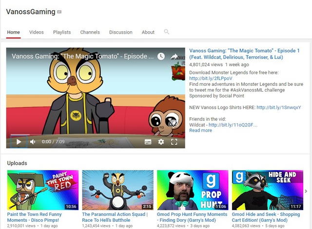 
Kênh YouTube của Vanoss với nhiều thumbnail hoạt hình bắt mắt.
