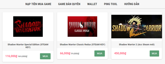 Giá bán hiện tại của Shadow Warrior bản Special Edition đang được một shop bản quyền bán với giá 116.000 VNĐ