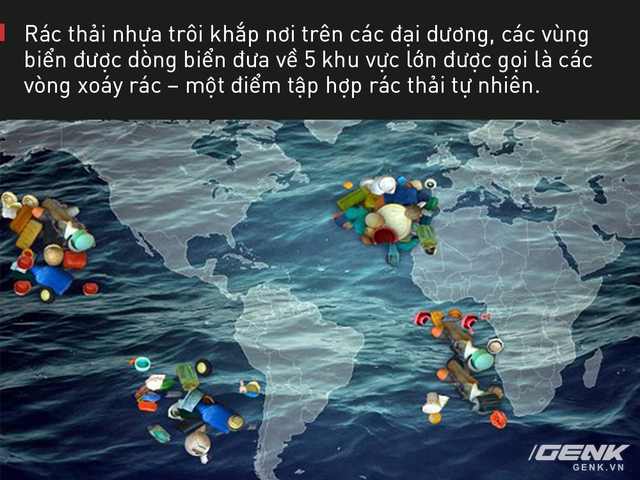 
5 khu vực xoáy rác lớn trên thế giới, với Mảng rác thải Thái Bình Dương lớn nhất, gồm hai nửa bờ Đông và bờ Tây.
