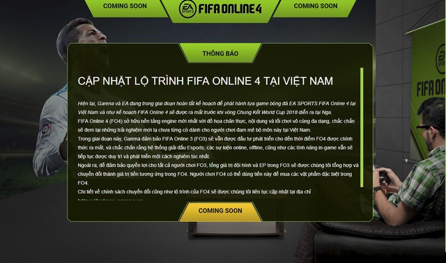 
Thông báo phát hành FIFA Online 4 tại Việt Nam từ phía Garena
