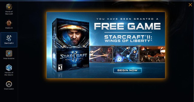 
Bạn đã nhận được một game miễn phí: StarCraft II: Wings of Liberty - nguyên văn thông điệp của Blizzard.
