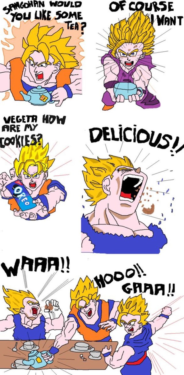 
Đây là cách không chỉ các nhân vật trong Dragon Ball mà cả các nhân vật của anime khác thường phản ứng trong các hoạt động thường nhật. Họ sẽ hét lên kể cả khi chỉ ăn bánh, uống trà với nhau...
