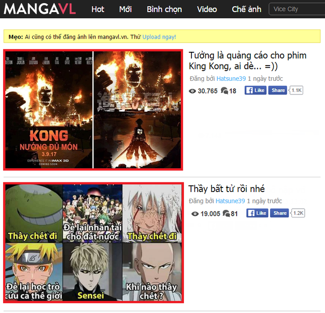 
Tấm ảnh chế đầy hài hước về King Kong cháy hiện đang đứng Top 1 về độ Hot trên cộng đồng MangaVL.net
