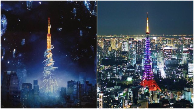 
Tháp Tokyo - trái tim của thành phố phát ra ánh sáng xanh tượng trưng cho The Crystal - trung tâm của dòng game Final Fantasy.
