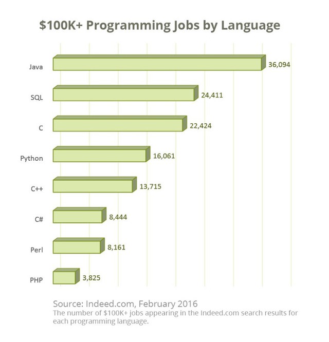 
Các ngôn ngữ lập trình được trả lương cao nhất (Nguồn: Indeed.com)
