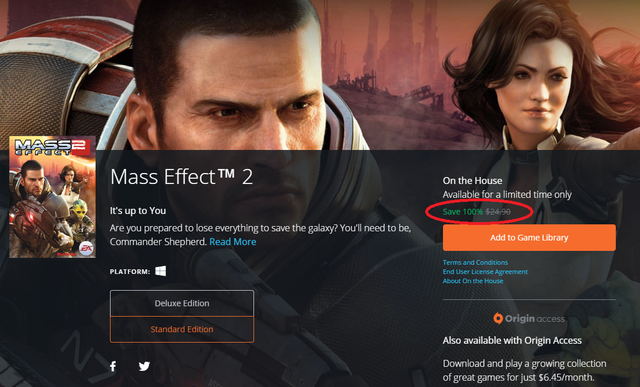 
Mass Effect 2 đã không còn giá 25 USD, thay vào đó là miễn phí hoàn toàn.
