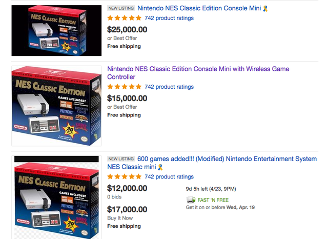 
Những mẫu máy NES Classic được bán với giá trên trời.
