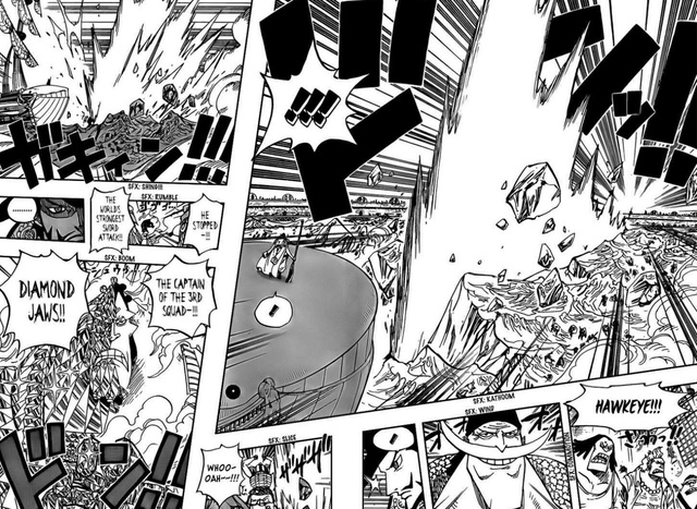 
Trong phiên bản manga, Jozu chặn đòn đánh của Mihawk khá dễ dàng
