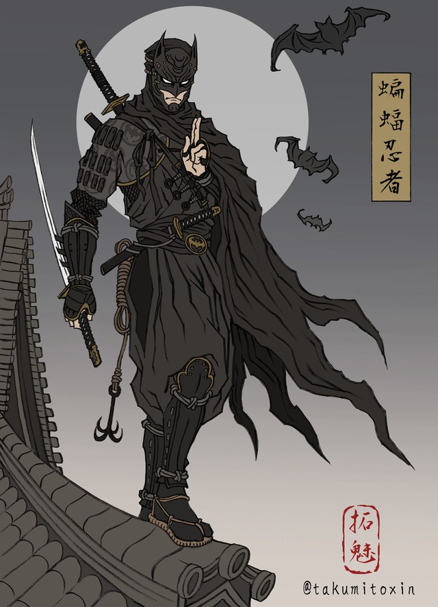 
Người anh hùng Batman trong trang phục samurai đậm chất kiếm sĩ Nhật Bản.
