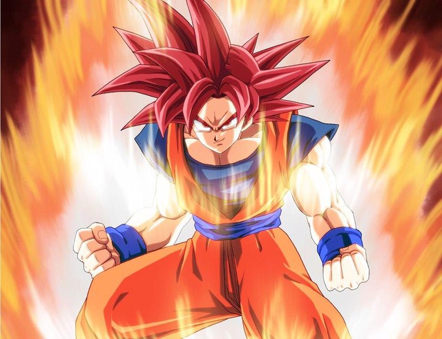 
Ngoài ra, Son Goku cũng từng đạt tới Super Saiyan God là trạng thái “thần của người Saiyan” được nhắc trong truyền thuyết khi được sự hỗ trợ của 5 người Saiyan có trái tim thuần khiết là Vegeta, Gohan,Goten,Trunks, Pan (khi vẫn còn trong bụng mẹ Videl) truyền cho sức mạnh.

