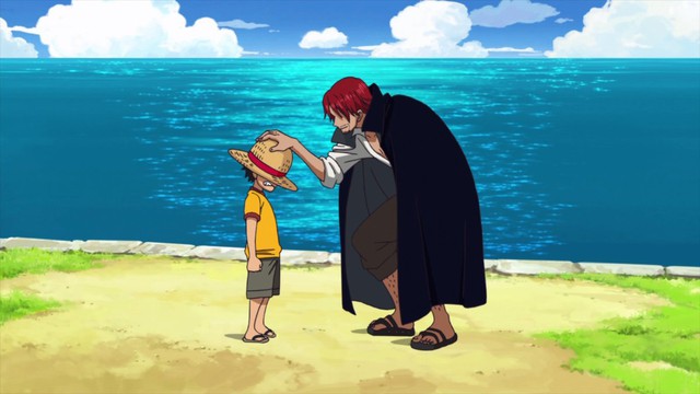 
Sau đó còn tặng cậu bé chiếc Mũ Rơm mà anh yêu quý để khích lệ ước mơ làm Hải tặc của Luffy.
