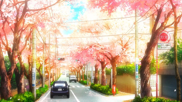 Bối cảnh trong bộ anime “Tháng bốn là khẩu ca dối của em” tràn trề sắc hồng của rất nhiều cánh hoa anh đào.