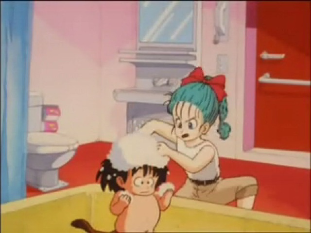 
Thậm chí khi Goku còn rất hồn nhiên để Bulma tắm gội cho mình…
