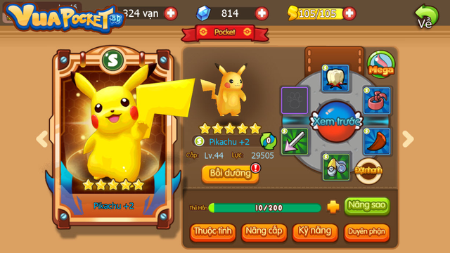 Pikachu trong Vua Pocket 3D thiết kế tươi sáng và cực dễ thương