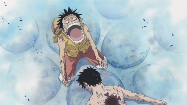 
Đau đớn chứng kiến người anh trai mà mình yêu quý vì mình mà hy sinh, Luffy gào lên trong tuyệt vọng rồi gục ngã.
