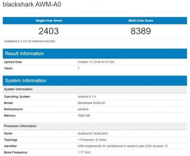Điểm benchmark Xiaomi Black Shark 2 xác nhận máy dùng chip Snapdragon 845, RAM 8GB - Ảnh 2.
