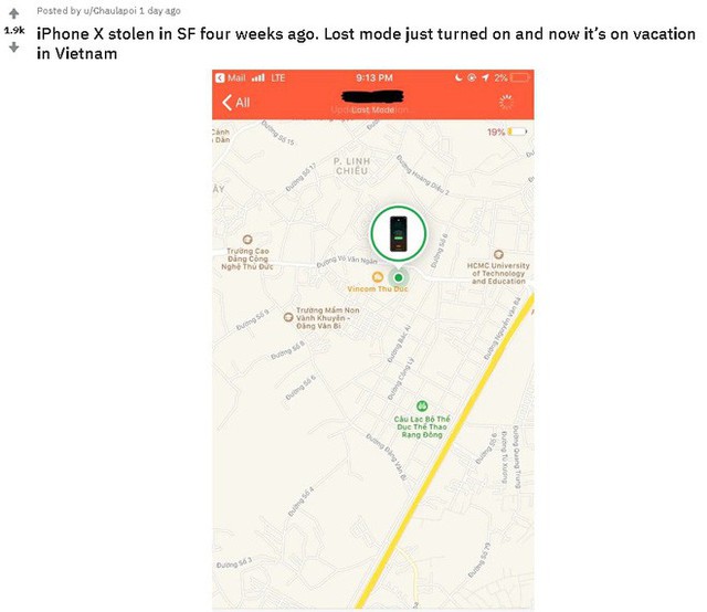 Một anh chàng bị trộm mất iPhone X tại San Francisco, 4 tuần sau tính năng Lost Mode thông báo chiếc iPhone đang ở Việt Nam - Ảnh 1.