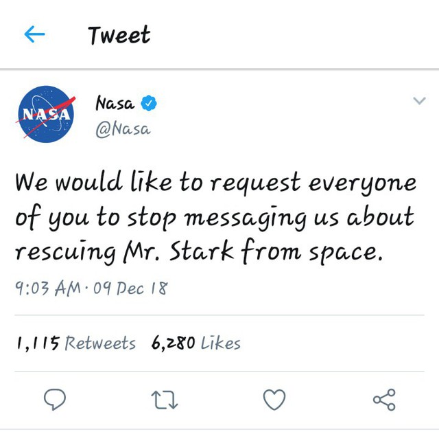 NASA kêu gọi fan ngừng nhắn tin đòi đi cứu... Iron Man? - Ảnh 1.