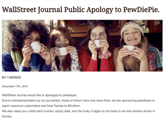 Fan của PewDiePie ngày càng quá đáng, lần này hack luôn cả tờ báo hàng đầu thế giới Wall Street Journal - Ảnh 1.