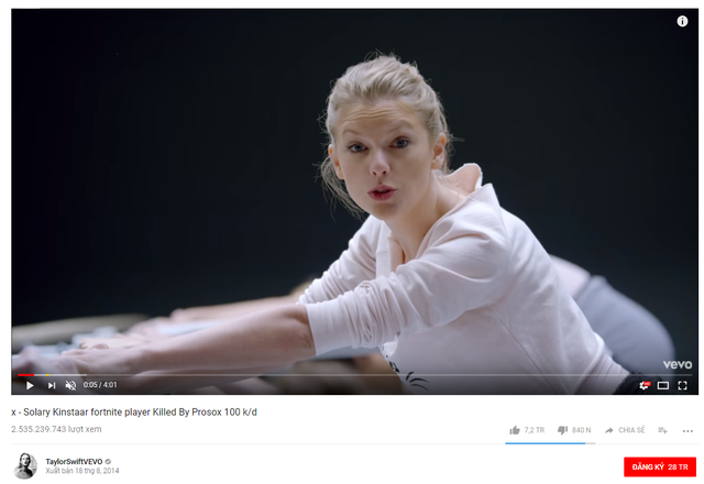 
Chung số phận với Despacito, ca khúc của Taylor Swift cũng đã bị tấn công. Thậm chí, hacker này còn đổi tên là Solary Kinstaar Fortnite Player.
