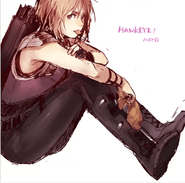 
Tạo hình của Hawkeye trở nên tinh nghịch với hình thè lưỡi chế giễu. Cô trở thành một cô gái tinh nghịch, thơ ngây hơn bao giờ hết.
