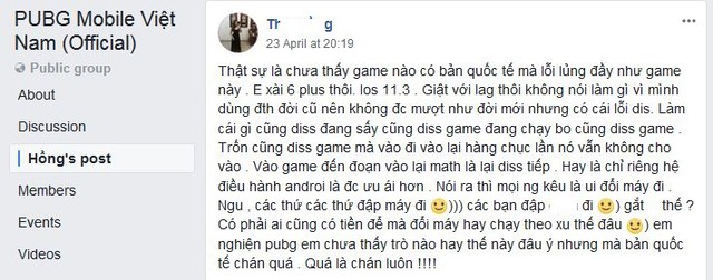 
Bài đăng than vãn cực dài của nữ game thủ PUBG Mobile trên group của game.
