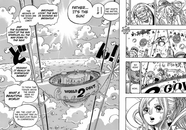 
Nàng công chúa tiên cá Shirahoshi được ông nội của Luffy: Garp hộ tống.
