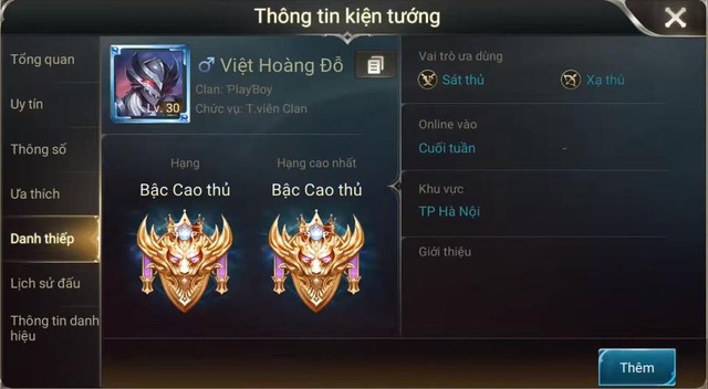 
Account rank Cao Thủ có tên Việt Hoàng Đỗ.
