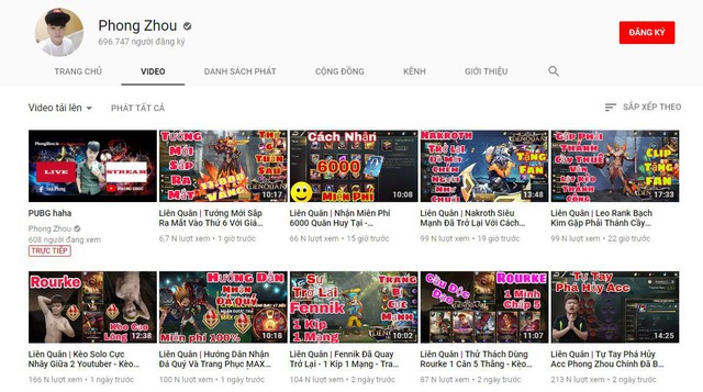 
Phong Zhou là kênh chuyên làm các video xoay quanh game Liên Quân Mobile rất được yêu thích.
