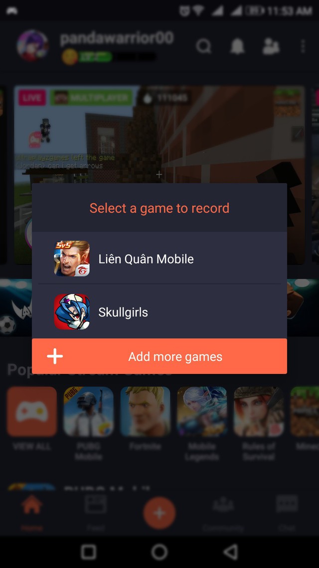 Bước 5: Lựa chọn trò chơi cần quay, cụ thể ở đây là Liên Quân Mobile