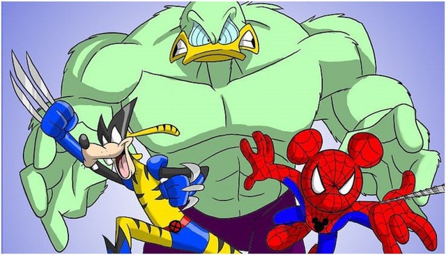 
Nhân vật nhà chuột Disney trở thành Spider-Man, Hulk và Wolverine cũng rất dũng mãnh.
