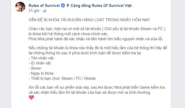 
NPH thừa nhận đây là lỗi hệ thống, sẽ mở khóa cho những account vi phạm theo kiểu thủ công như này.
