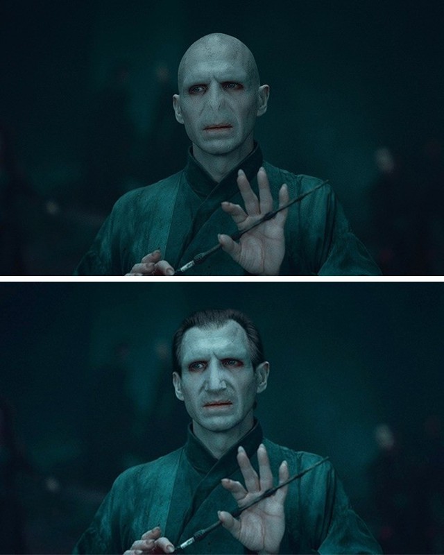 
Chúa tể hắc ám Voldemort với tạo hình mới thật thú vị. Nhưng khuyên chân thành là chúa tể không nên để tóc dài đâu. Hình tượng đầu trọc để trở thành thương hiệu của anh mất rồi.
