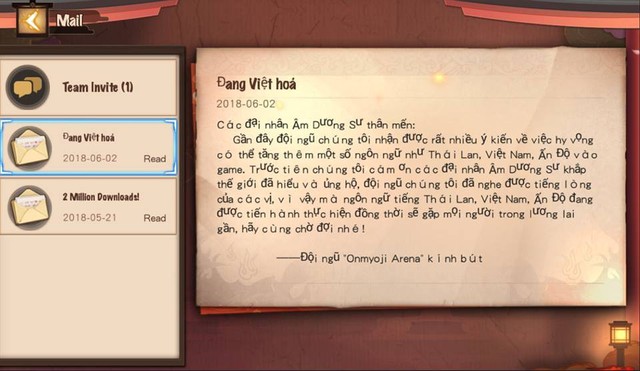 
Một lá thư được đội ngũ Onmyoji Arena gửi tới account game thủ có IP Việt Nam đang gây sốt cả cộng đồng.
