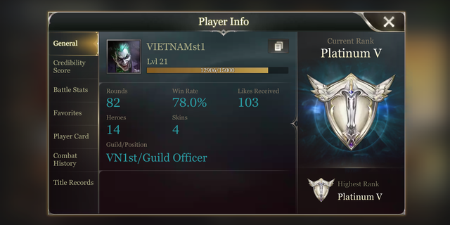 
Clan VN1st với nhiều thành viên lọt top rank nhất, trong hình trên là account top 1 rank.
