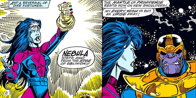 
Trong Infinity Gauntlet, Thanos khi dung hợp với Vạn Vật đã quên mất Thân Thể Phàm Trần và bị Nebula giật Găng
