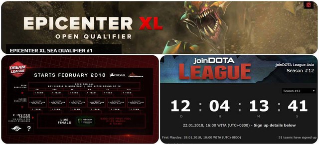 
Epicenter, Dreamleague và joinDOTA season 12 mở cửa đăng kí dành cho tất cả các team.
