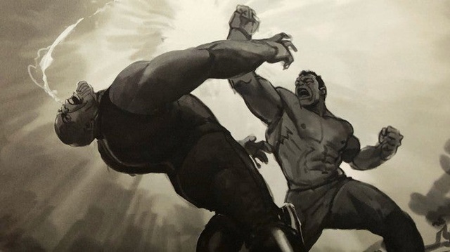 Bản vẽ concept cho thấy cảnh Hulk đấm tòe mỏ Thanos tại Wakanda, đáng tiếc là ta không được xem nó trên màn ảnh - Ảnh 1.