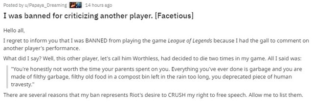 LMHT: Bị Riot cấm chat vì gọi đồng đội là thức ăn ôi thiu, game thủ vẫn kêu oan vì tôi chửi văn minh mà?? - Ảnh 1.