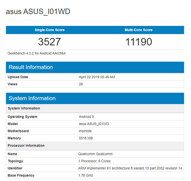 Asus Zenfone 6z xuất hiện trên Geekbench, chip Snapdragon 855, 6GB RAM, ra mắt giữa tháng 5 - Ảnh 2.