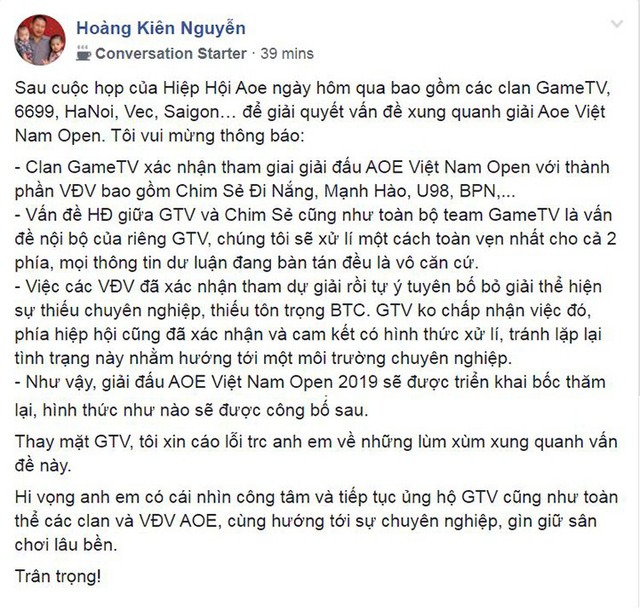 Chim Sẻ Đi Nắng chính thức trở lại màu áo đỏ của GameTV và tham dự giải đấu AoE Việt Nam Open 2019 - Ảnh 3.