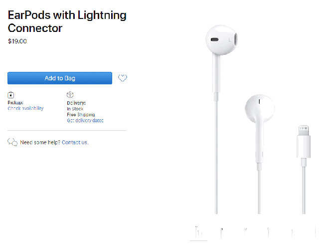 Tai nghe EarPods sử dụng cổng Lightning được giảm giá từ 29 USD xuống còn 19 USD.