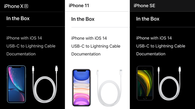 Apple cũng ngừng bán kèm củ sạc và tai nghe bên trong hộp đựng của iPhone XR, iPhone 11 và iPhone SE.