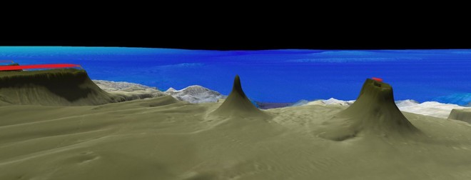 Bản đồ cấu trúc rạn san hô mới được phát hiện (giữa), cao 500 m.