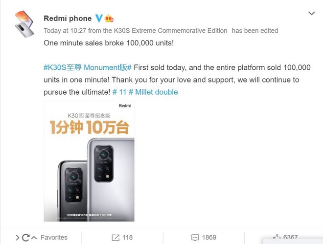 Redmi K30S cháy hàng sau 1 phút mở bán - Ảnh 1.