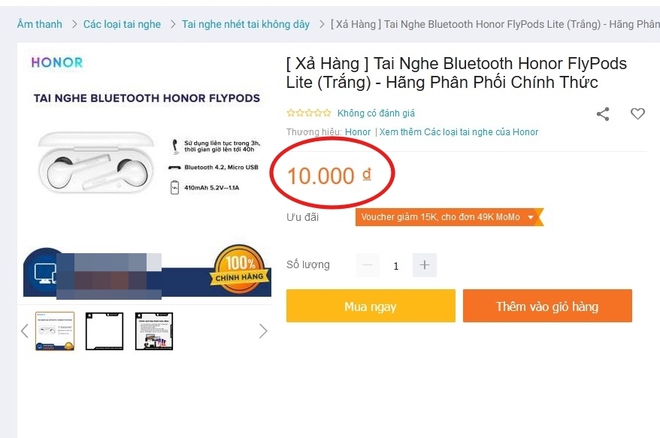 Hí hửng đặt mua tai nghe không dây Honor sale từ tiền triệu còn 10k, “hết hồn” vì phí ship lên tới… 4 triệu 5 - Ảnh 2. Hí hửng đặt mua tai nghe không dây Honor sale từ tiền triệu còn 10k, “hết hồn” vì phí ship lên tới… 4 triệu 5 - Ảnh 2.