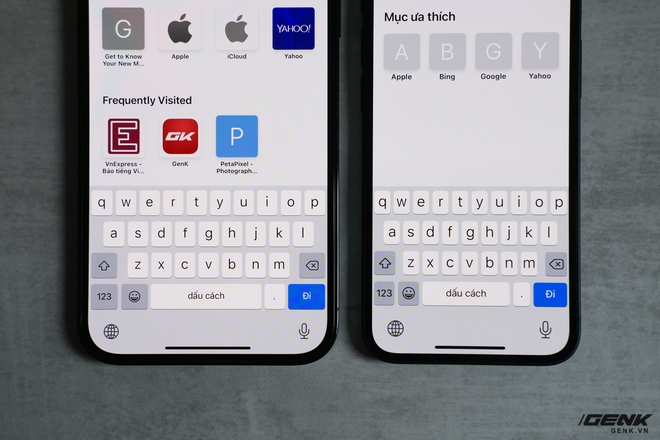 So sánh kích thước bàn phím giữa iPhone 12 Pro Max và iPhone 12 mini.